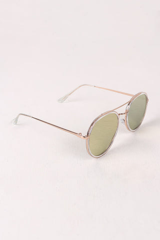 Wire Framed Mirrored Lens Sunglasses