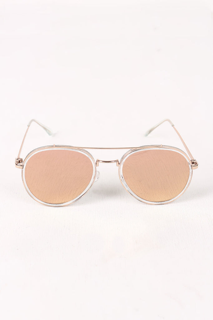 Wire Framed Mirrored Lens Sunglasses