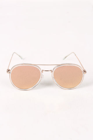 Wire Framed Mirrored Lens Sunglasses