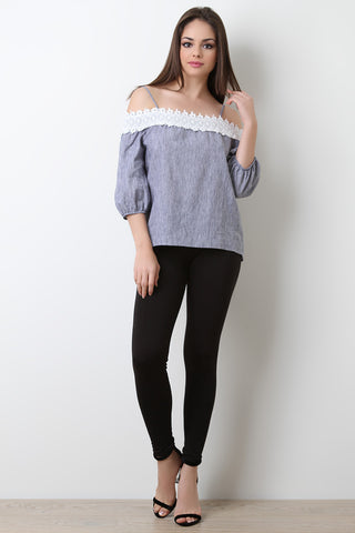 Crochet Spaghetti Strap Bardot Top