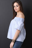 Striped Floral Patch Accent Smocked Top