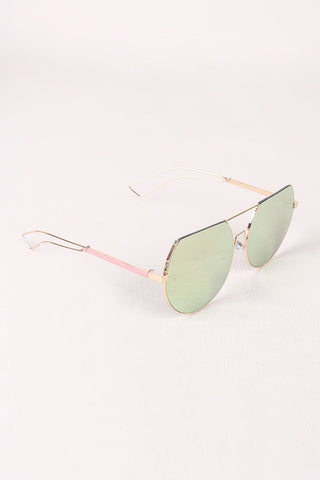 Semi-Rimless Double Bridge Laser Cut Round Sunglasses