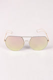 Semi-Rimless Double Bridge Laser Cut Round Sunglasses