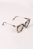 Printed Plastic Frame Metallic Accent Cat Eye Sunglasses
