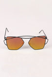 Geometric-Shape Mirrored Lens Double Brow Wire Frame Sunglasses