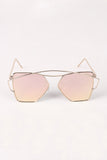 Geometric-Shape Mirrored Lens Double Brow Wire Frame Sunglasses