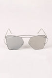 Geometric-Shape Mirrored Lens Double Brow Wire Frame Sunglasses