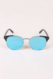 Round Mirrored Lens Cat Eye Clubmaster Sunglasses