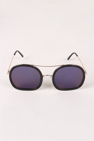 Double Bridge Round Mirrored Sunglasses