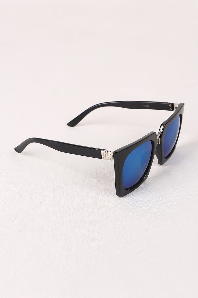 Geometric-Shape Plastic Frame Mirrored Sunglasses
