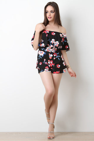 Floral Tiered Bardot Romper