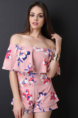 Floral Tiered Bardot Romper