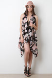 Rose Print Drape Vest