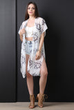 Lace Back Floral Chiffon Short Sleeve Kimono Top