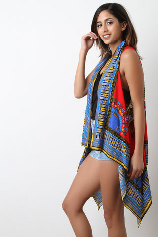 Dashiki Print Drape Vest
