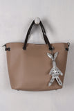 Pebbled Vegan Leather Bunny Keychain Tote Bag