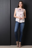 Floral Satin Ruffle Cap Sleeve Top