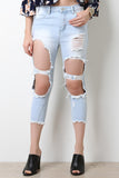 Ripped Faded Denim Crop Jeans