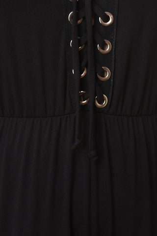 Lace-Up Sleeveless Jersey Knit Jumpsuit