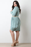 V-Neck Mock Choker Contrast Striped Tulip Dress