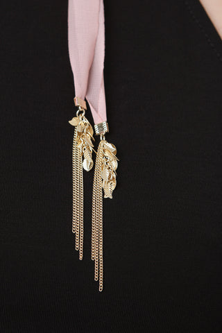 Leaf Tassel Chiffon Wrap Choker