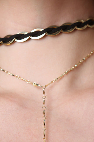 Chain Weaved Drop Stone Layered Choker Necklace