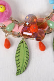 Spring Floral With Wooden Leaf Necklace