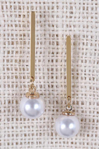 Rectangle Bar Pearl Drop Earrings