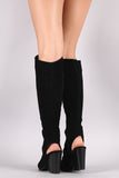 Suede Corset Lace-Up Chunky Heeled Knee High Boots