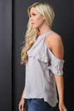 Satin Cold Shoulder Ruffle Top