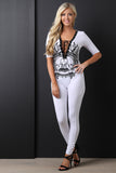 Revive Graphic Print Eyelet Lace-Up Jumpsuit