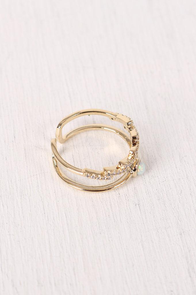 Open Ended Rhinestone Lightening Bolt Ring