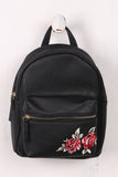 Vegan Leather Rose Embroidery Mini Backpack