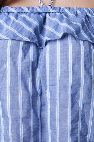 Off The Shoulder Ruffle Striped Shift Dress