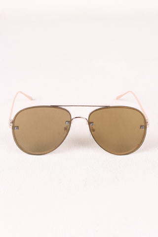 Double Bridge Mirrored Lens Aviator Sunglasses