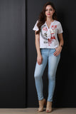 Graphic Print Lace-Up Boxy Top