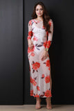Semi-Sheer Floral Mesh Maxi Dress