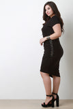 Surplice Ruched Side Lace Up Midi Dress