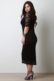 Mock Neck Floral Lace Midi Dress