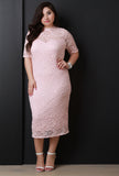 Mock Neck Floral Lace Midi Dress