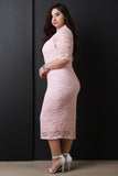 Mock Neck Floral Lace Midi Dress