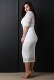 Mock Neck Floral Lace Midi Dress
