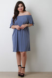 Off The Shoulder Self-Tie Sleeve Shift Dress