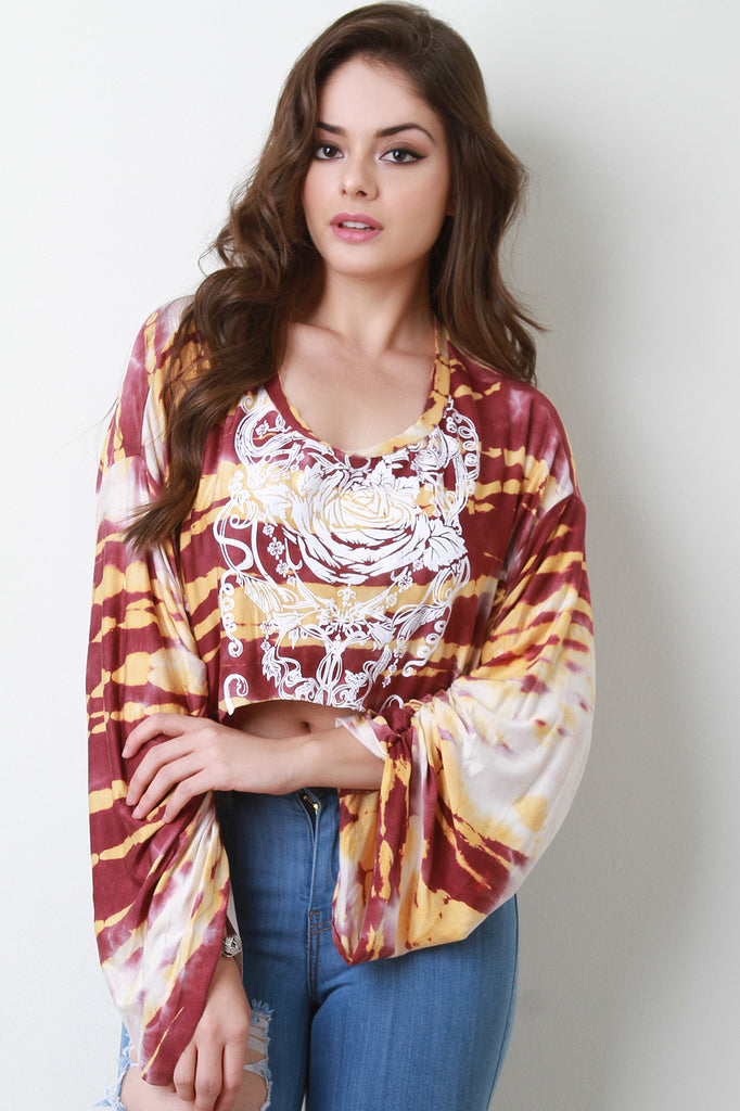 Tie Dye Graphic Sharkbite Cinched Crop Top