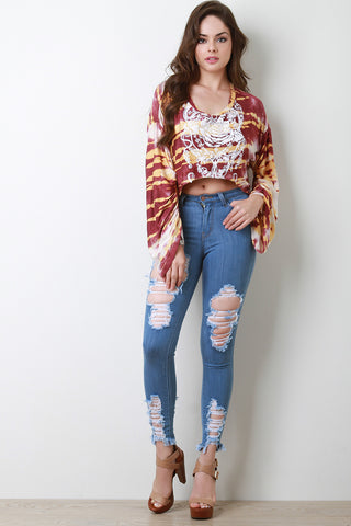 Tie Dye Graphic Sharkbite Cinched Crop Top