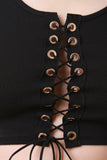 Self-Lace Up Stretchy Knit Crop Top