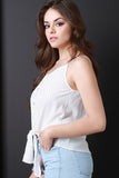 Sleeveless Self-Tie Front Polka Dot Top
