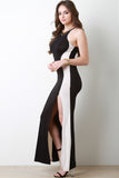 Contrast Panel High Slit Maxi Dress