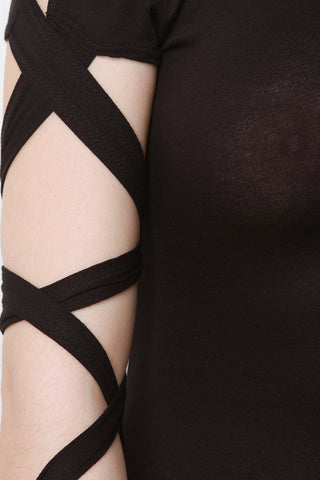 Lace Up Sleeve Bodycon Midi Dress
