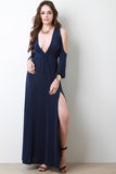 Cold Shoulder Thigh High Slit Maxi Dress